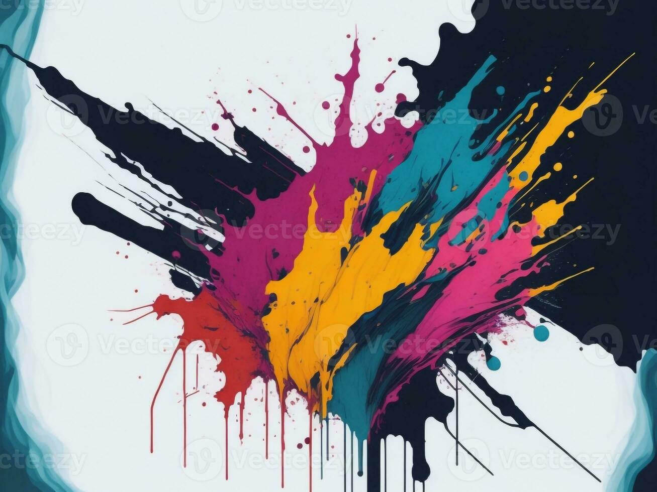 AI generated Abstract colorful splatter, paint, brush strokes watercolor, stain grunge isolated on clear background, colored spray, with different colors photo