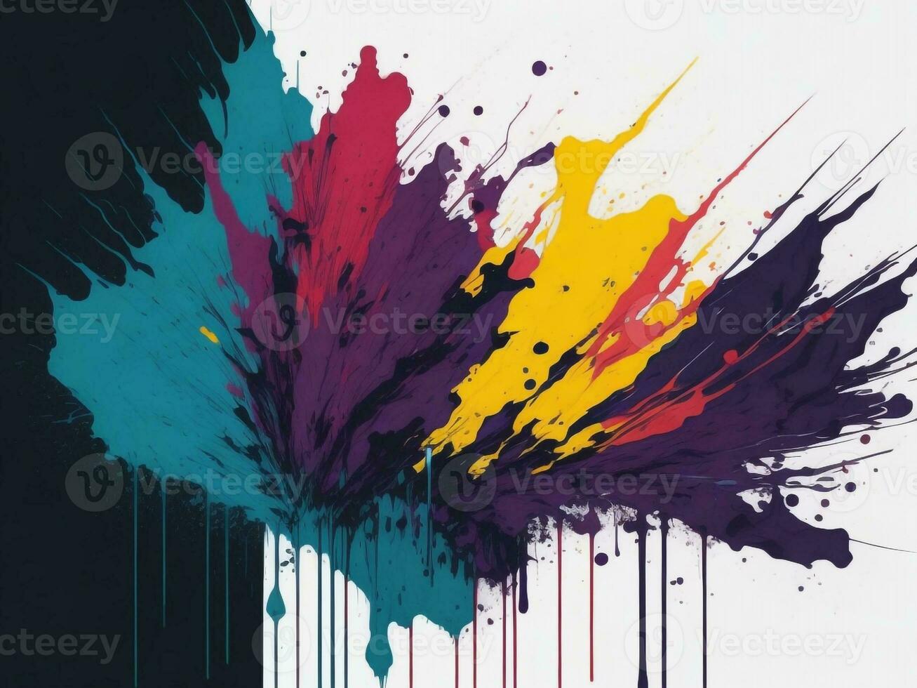 AI generated Abstract colorful splatter, paint, brush strokes watercolor, stain grunge isolated on clear background, colored spray, with different colors photo