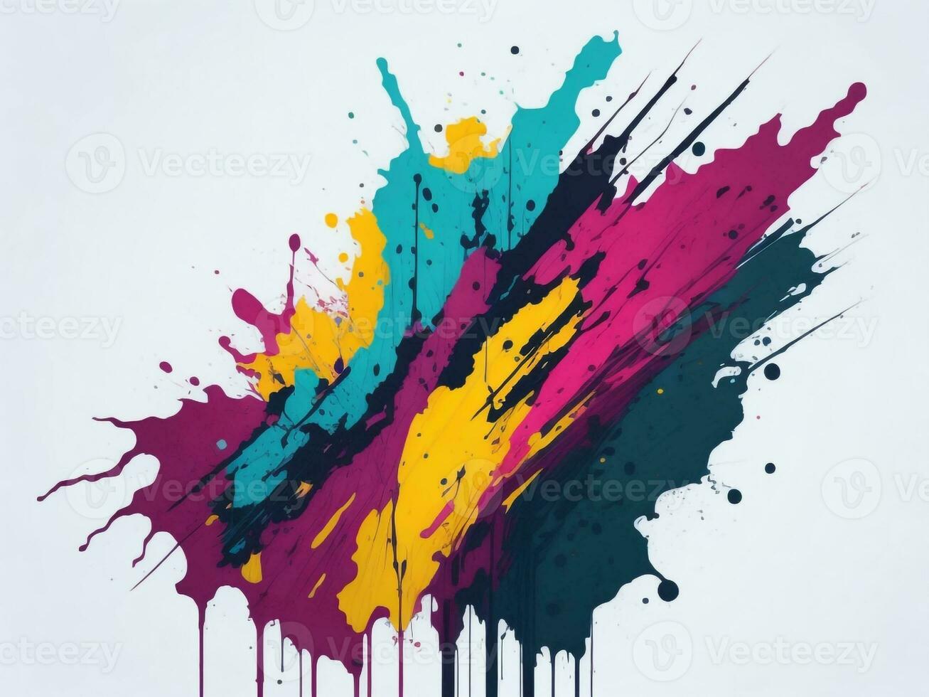AI generated Abstract colorful splatter, paint, brush strokes watercolor, stain grunge isolated on clear background, colored spray, with different colors photo