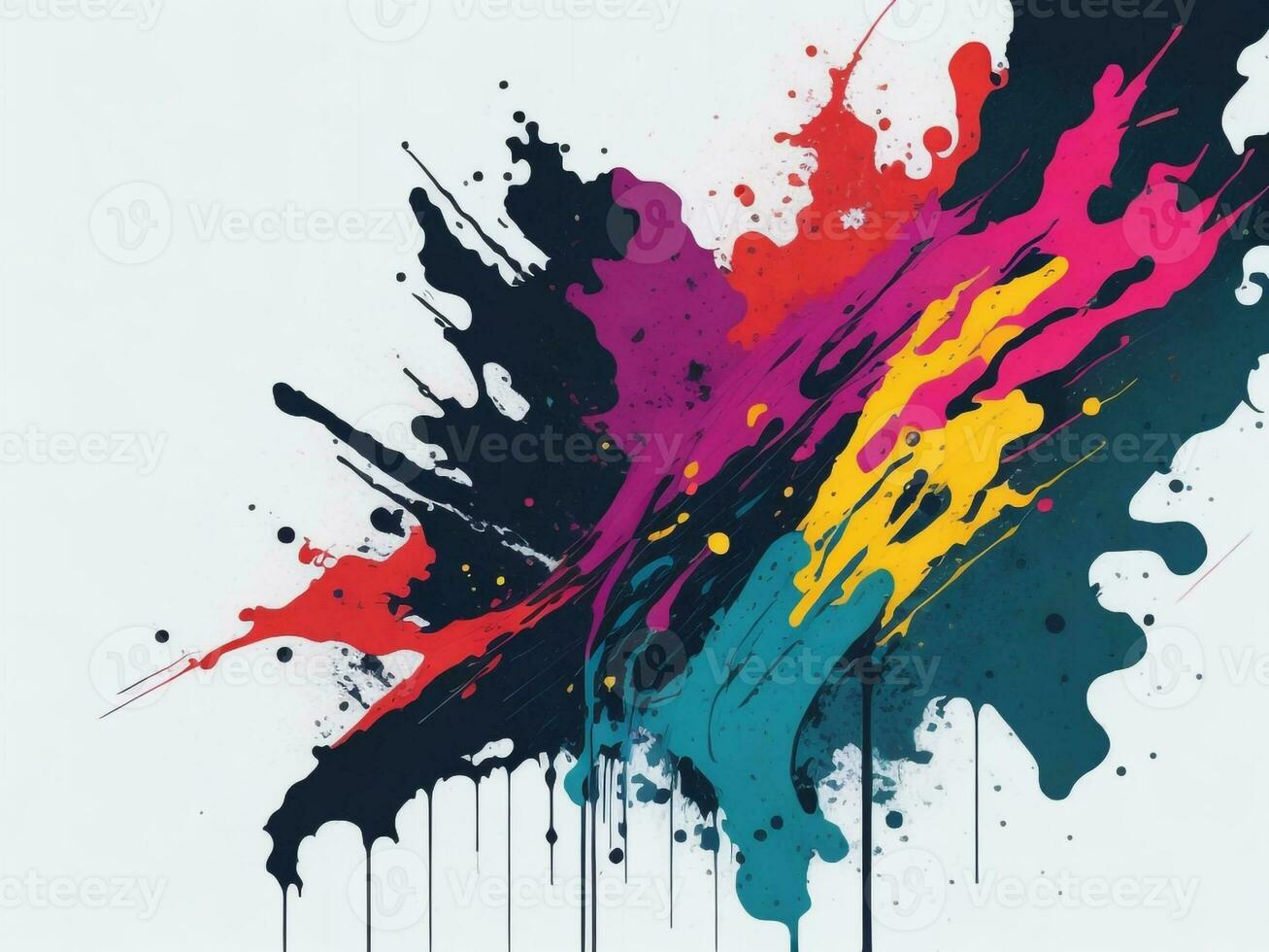 AI generated Abstract colorful splatter, paint, brush strokes watercolor, stain grunge isolated on clear background, colored spray, with different colors photo