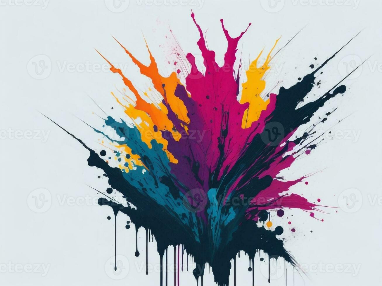 AI generated Abstract colorful splatter, paint, brush strokes watercolor, stain grunge isolated on clear background, colored spray, with different colors photo