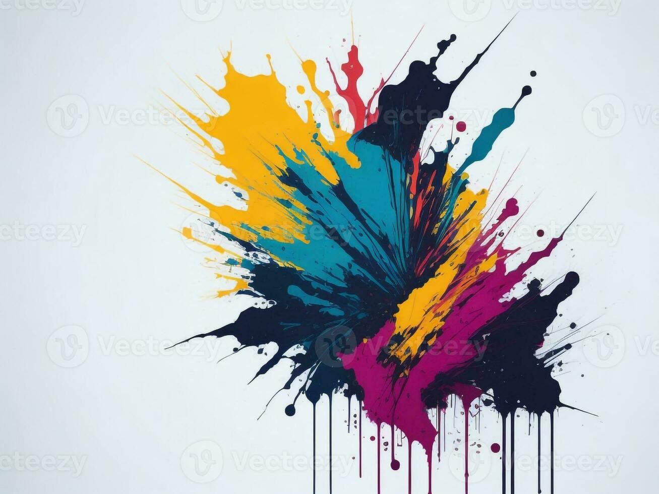 AI generated Abstract colorful splatter, paint, brush strokes watercolor, stain grunge isolated on clear background, colored spray, with different colors photo