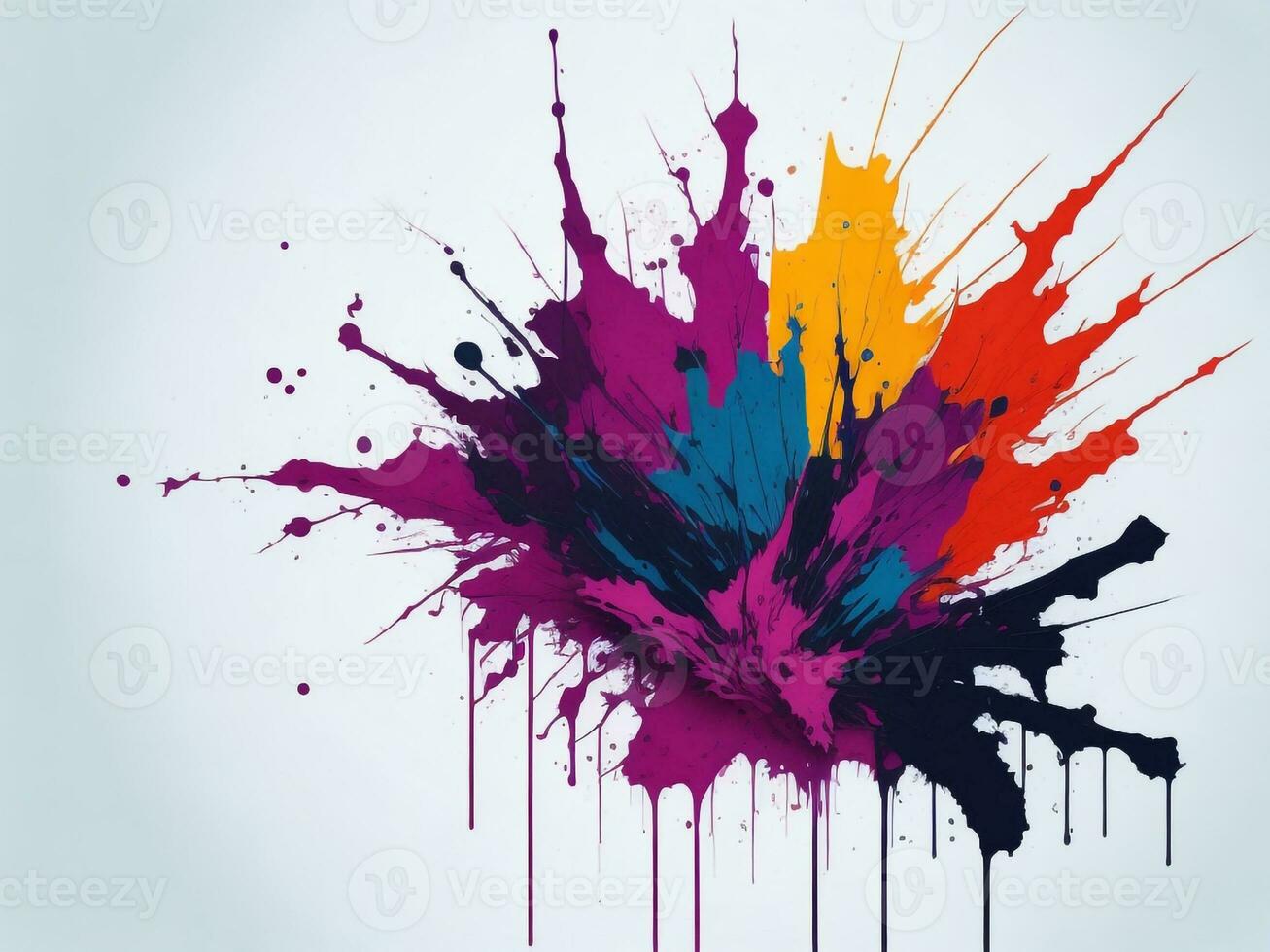 AI generated Abstract colorful splatter, paint, brush strokes watercolor, stain grunge isolated on clear background, colored spray, with different colors photo