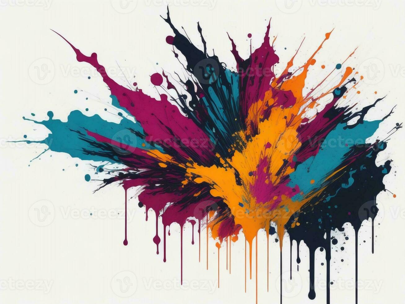 AI generated Abstract colorful splatter, paint, brush strokes watercolor, stain grunge isolated on clear background, colored spray, with different colors photo