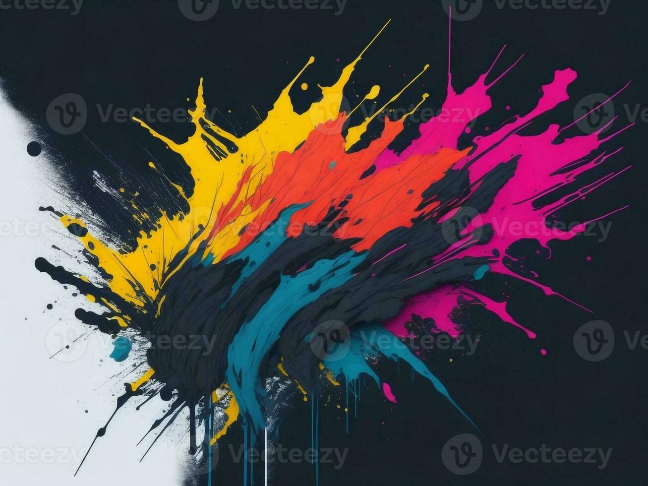 AI generated Abstract colorful splatter, paint, brush strokes watercolor, stain grunge isolated on clear background, colored spray, with different colors photo