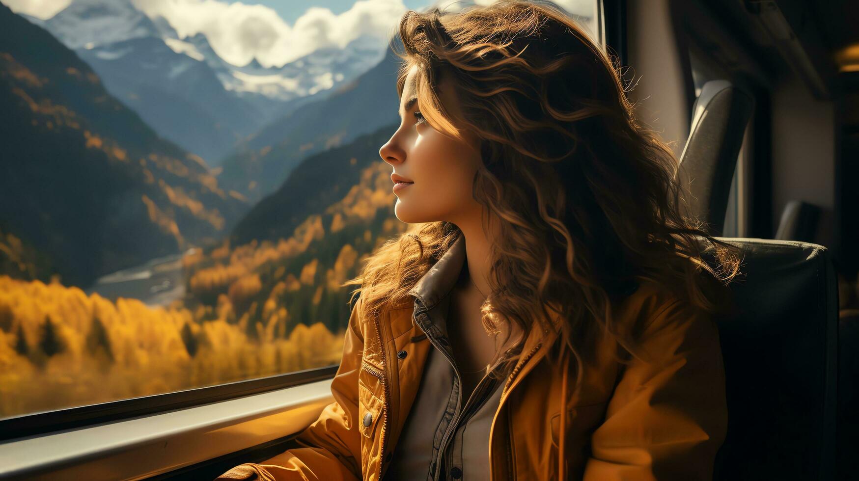 AI generated Travel blogger and adventurer who inspires adventurers to go outside the train window. See breathtaking views. Generate AI photo