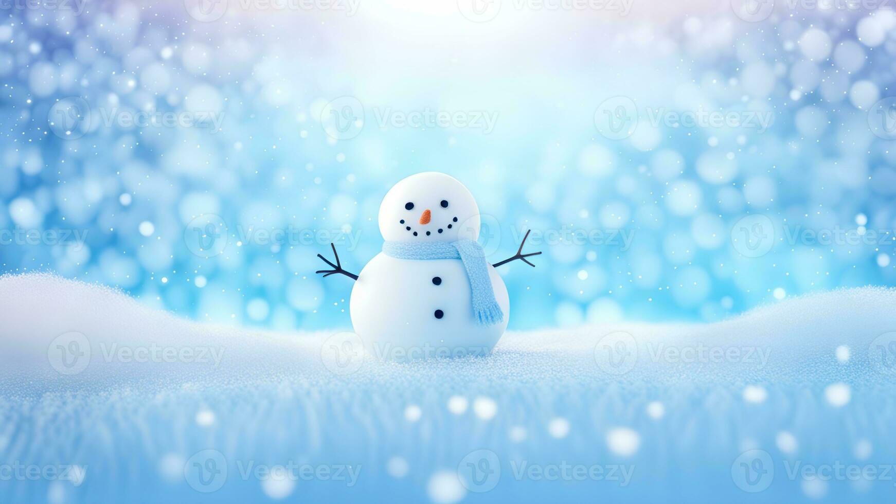 AI generated Funny snowman on Christmas holiday winter background Merry Christmas and Happy Holidays wishes, banner background photo