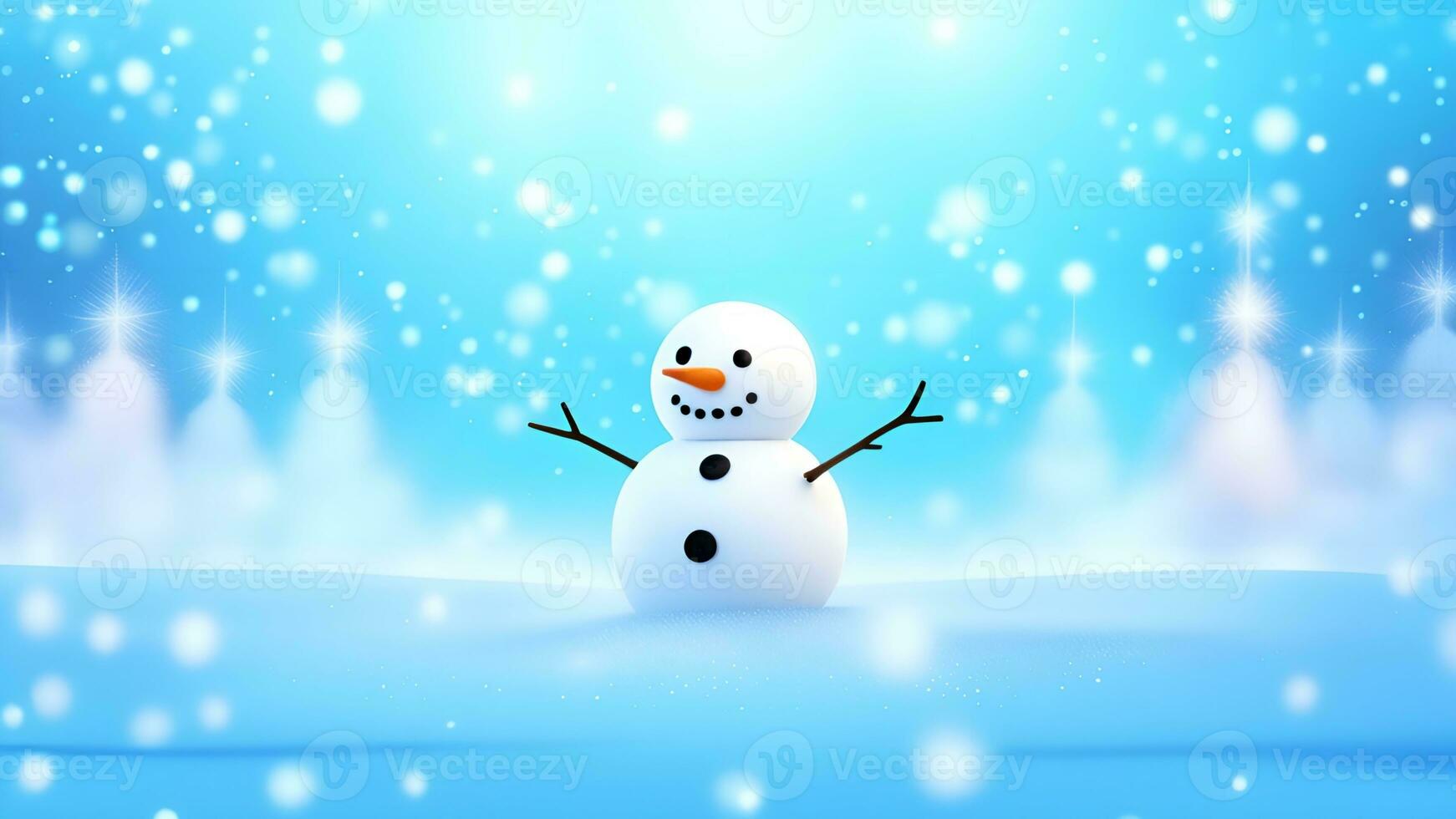 AI generated Funny snowman on Christmas holiday winter background Merry Christmas and Happy Holidays wishes, banner background photo