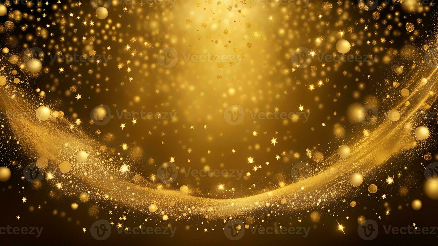 AI generated golden particles and sprinkles on christmas or new year celebration. shiny golden lights. wallpaper background for ads or gifts wrap photo