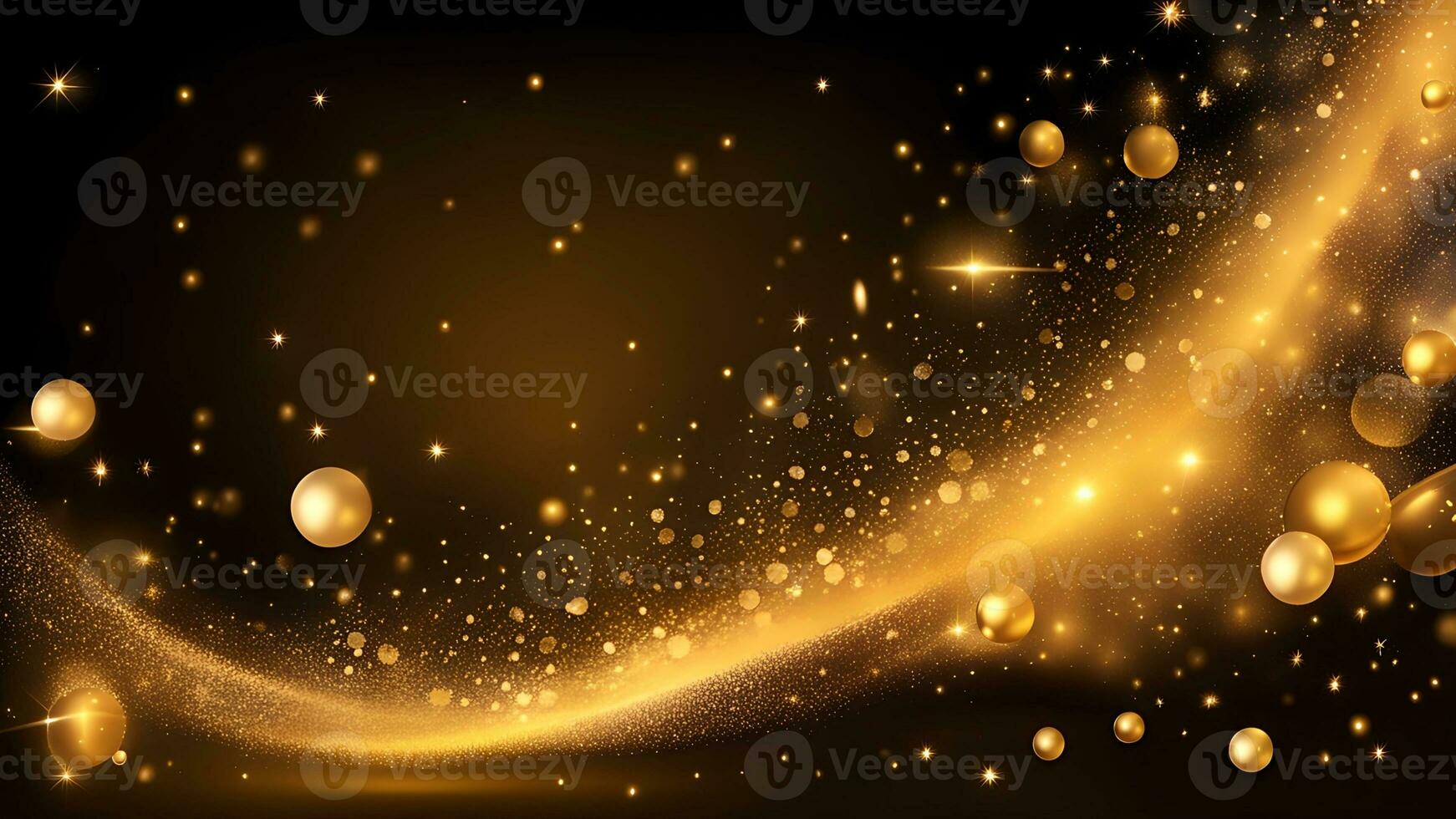 AI generated golden particles and sprinkles on christmas or new year celebration. shiny golden lights. wallpaper background for ads or gifts wrap photo