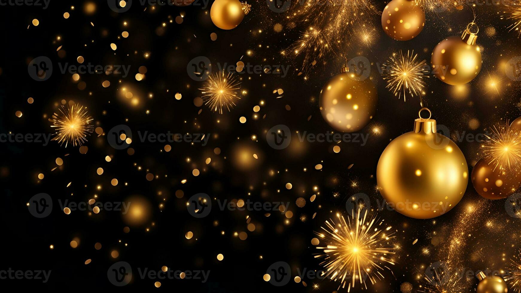 AI generated golden particles and sprinkles on christmas or new year celebration. shiny golden lights. wallpaper background for ads or gifts wrap photo