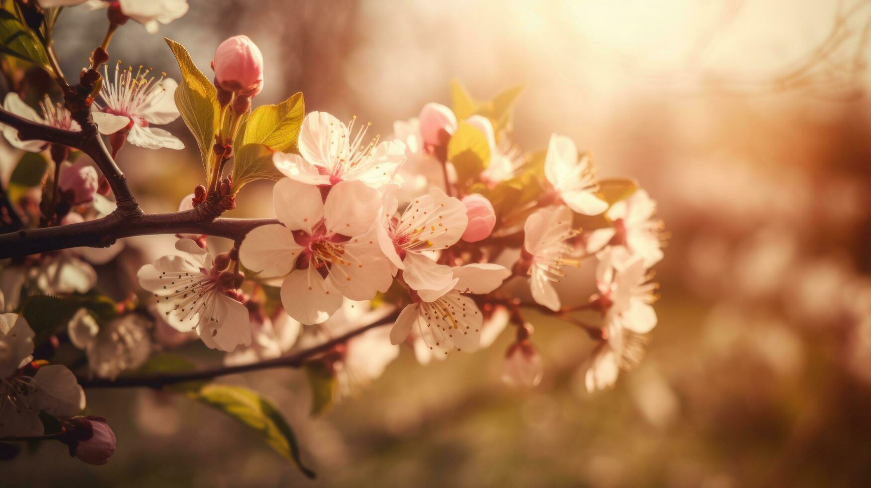 AI generated Captivating banner design featuring cheey blossoms photo