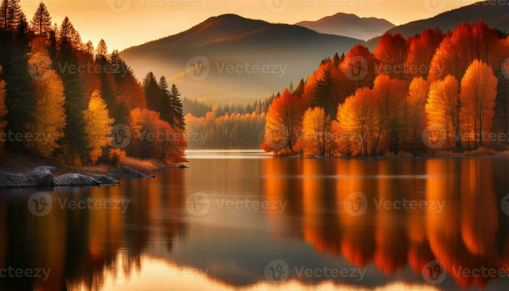 AI generated Beautiful autumn lake landscape. photo