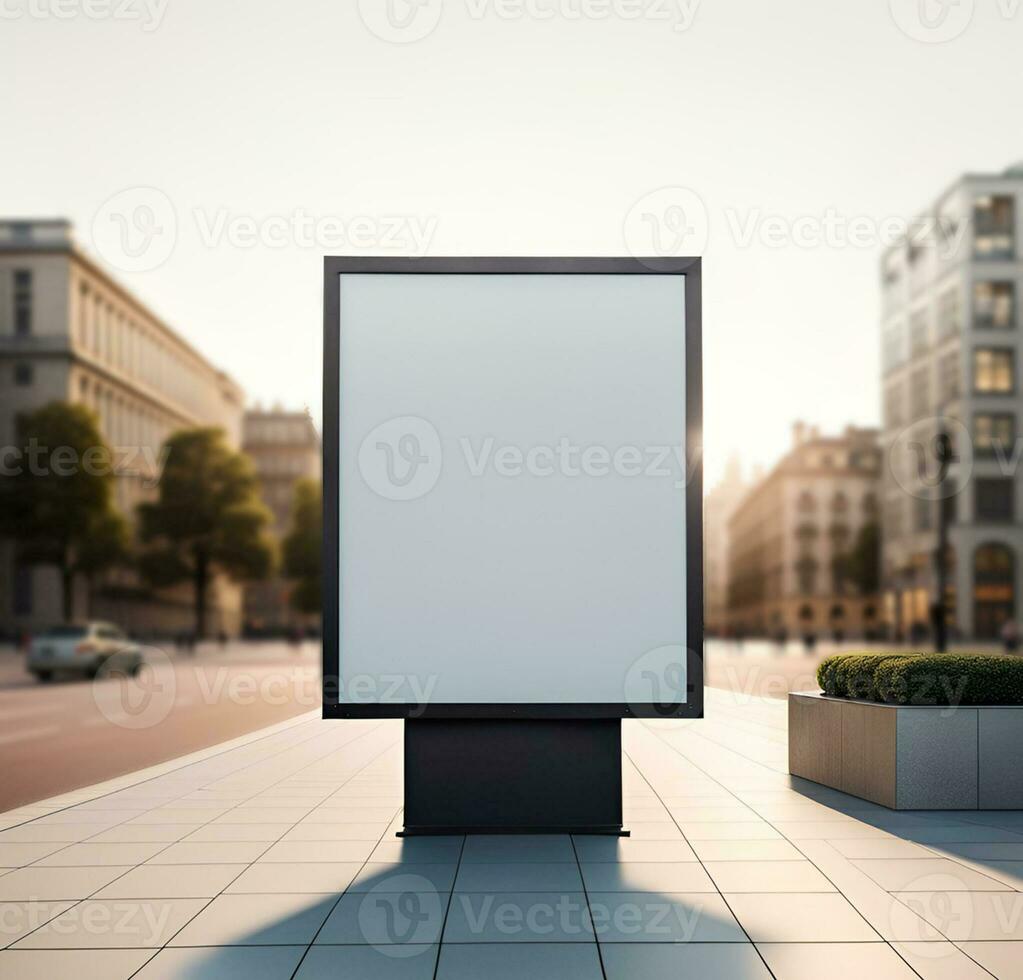 AI generated A blank advertisement mockup with city in the background. photo