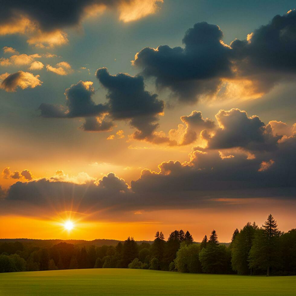 AI generated Beautiful summer sunset landscape. photo