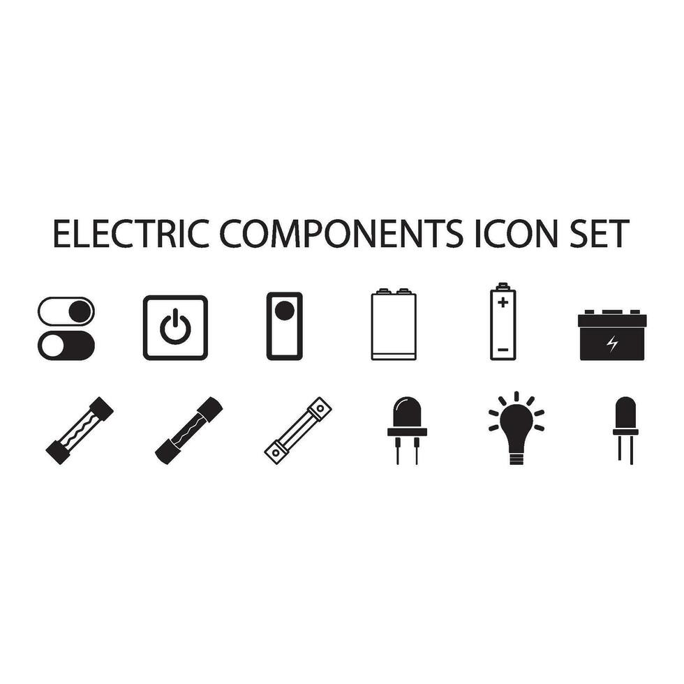 switch icon, battery icon, fuse icon, led icon vector