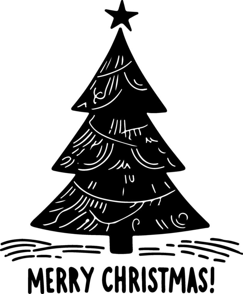 doodle line tiny christmas tree Vector illustration of hand drawn outlines silhouettes design on white background