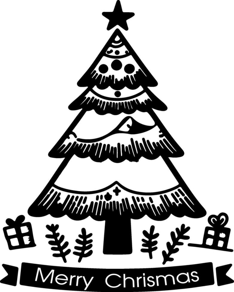 doodle line tiny christmas tree Vector illustration of hand drawn outlines silhouettes design on white background