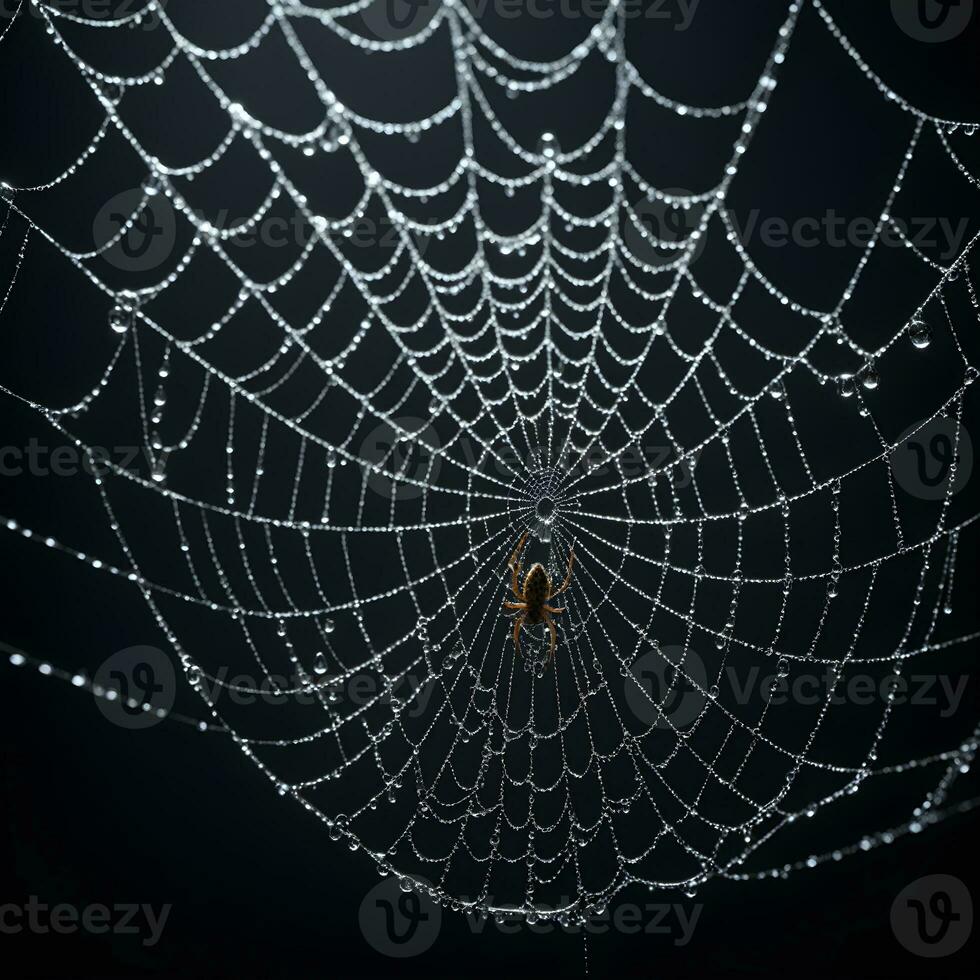 AI generated Spider Web Isolated in Black Background Ai Generative photo