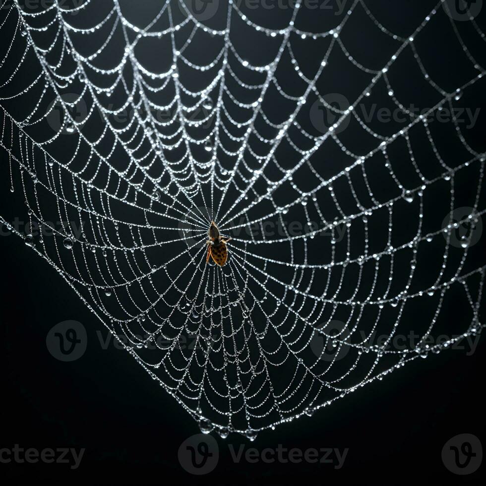 AI generated Spider Web Isolated in Black Background Ai Generative photo