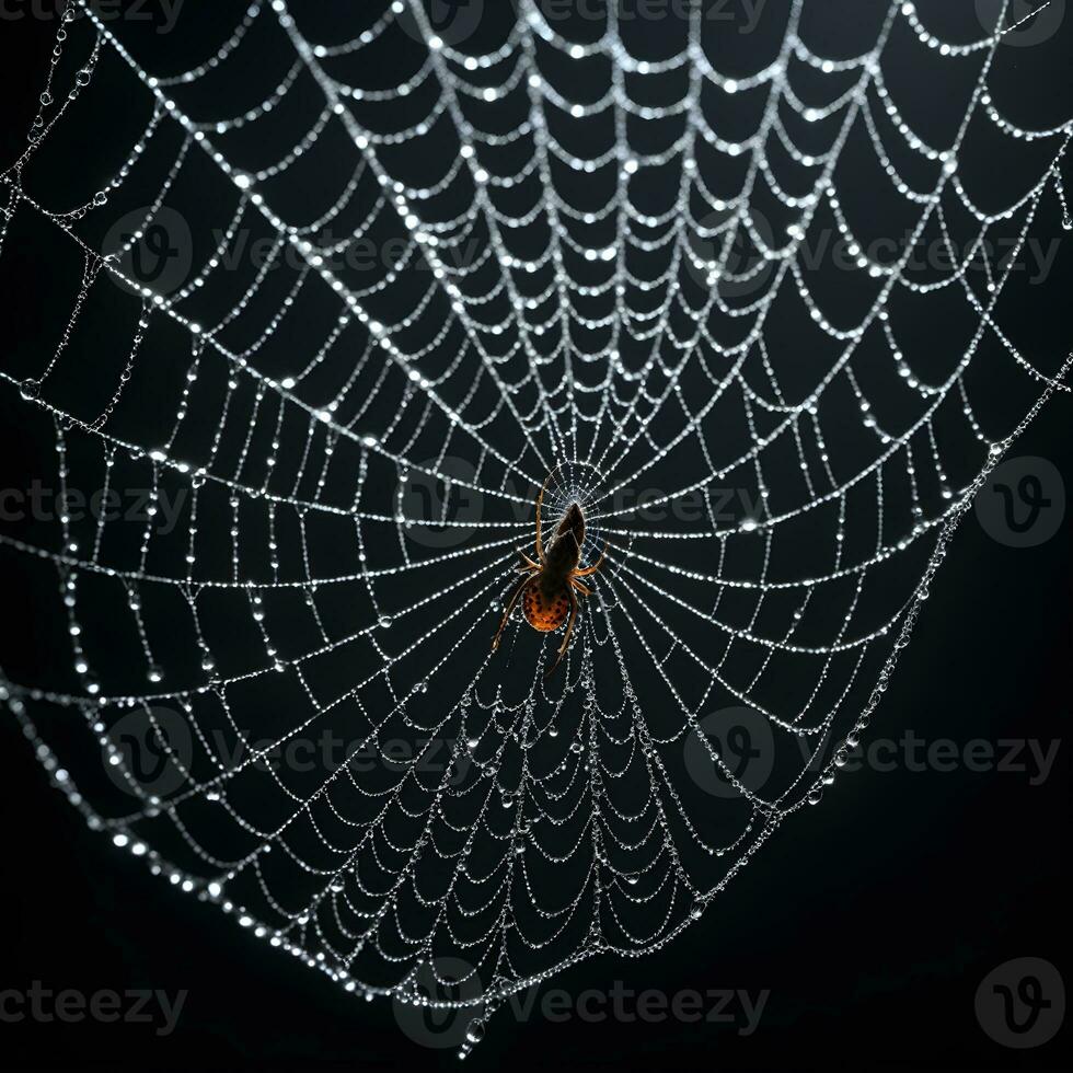 AI generated Spider Web Isolated in Black Background Ai Generative photo