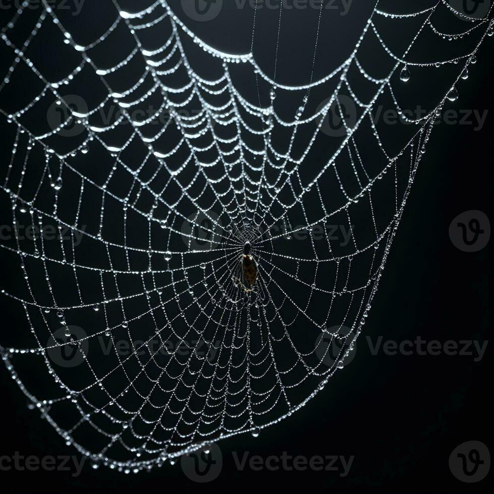 AI generated Spider Web Isolated in Black Background Ai Generative photo