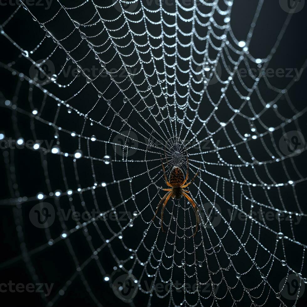 AI generated Spider Web Isolated in Black Background Ai Generative photo