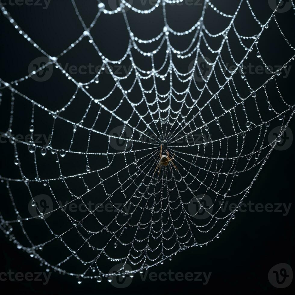 AI generated Spider Web Isolated in Black Background Ai Generative photo