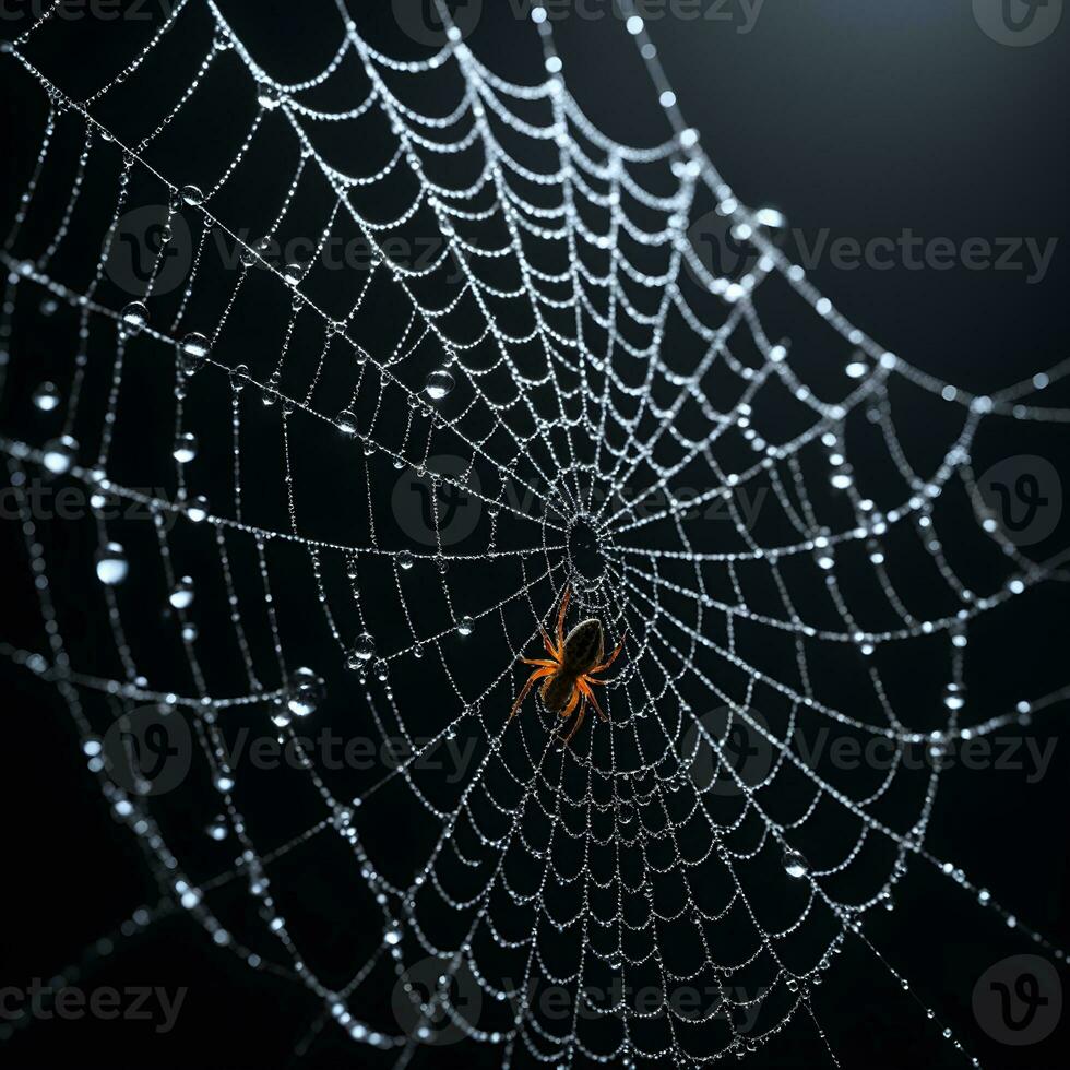 AI generated Spider Web Isolated in Black Background Ai Generative photo