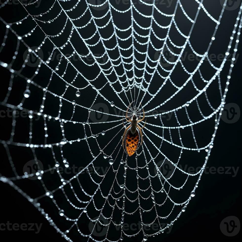 AI generated Spider Web Isolated in Black Background Ai Generative photo