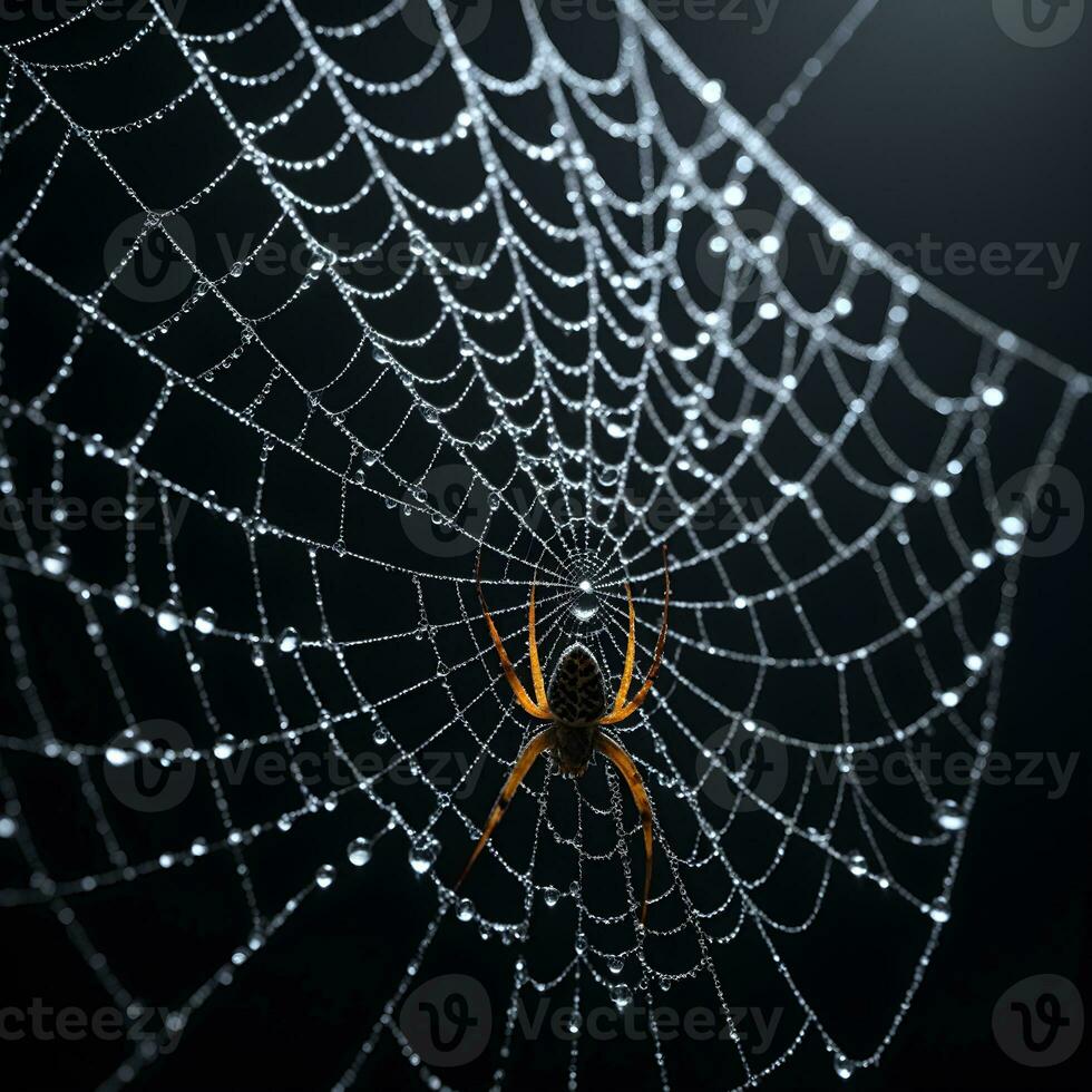 AI generated Spider Web Isolated in Black Background Ai Generative photo