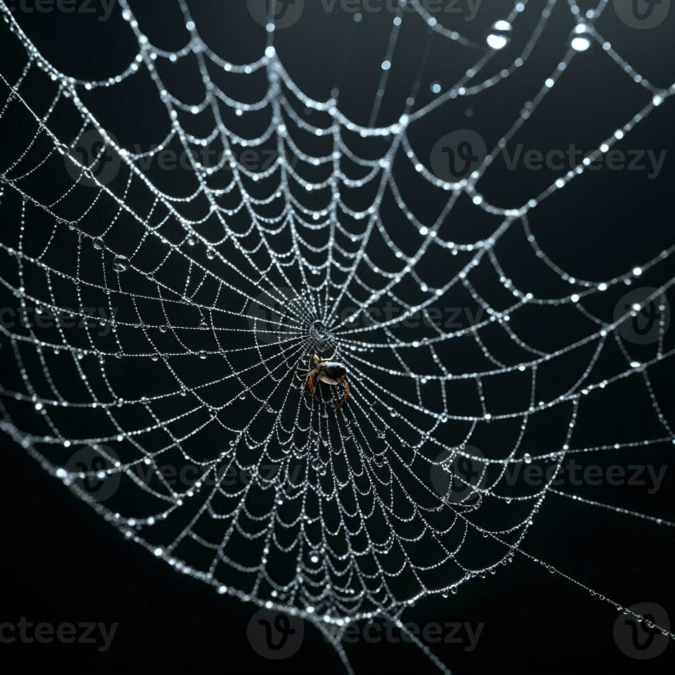 AI generated Spider Web Isolated in Black Background Ai Generative photo