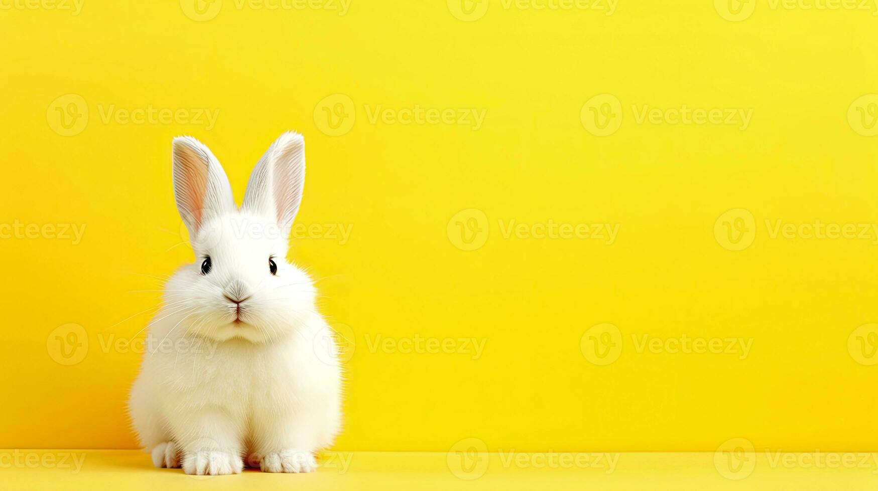 AI generated Easter greeting card with cute bunnies, bouquet of peonies, candles, Easter eggs. AI generated illustration. photo