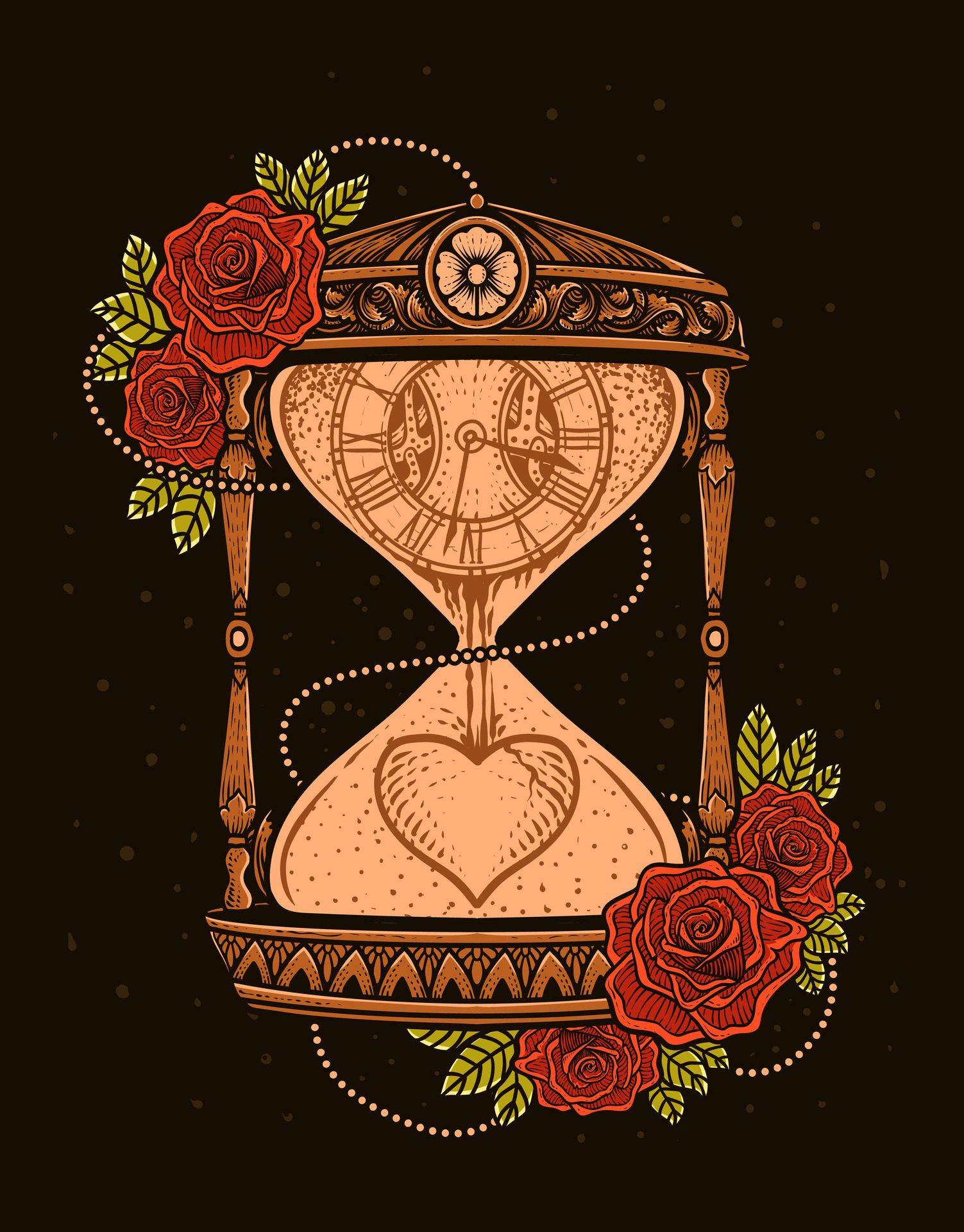 Illustration antique hourglass with deep meaning about time and love
