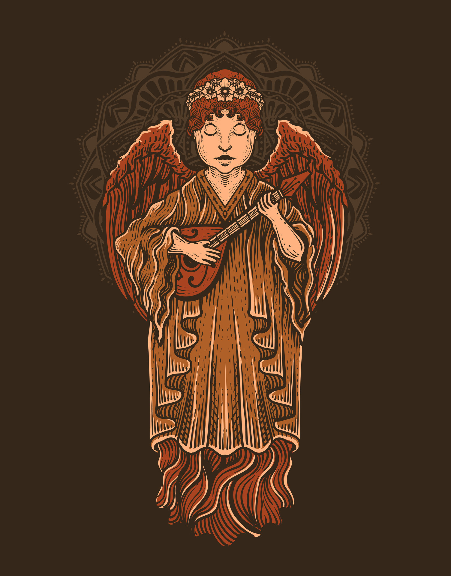 Illustration hand drawn. Angel playing guitar with mandala 35141068