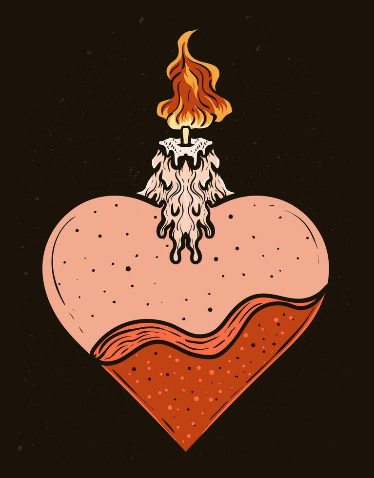 Illustration Hand drawn. Heart candle engraving style vector