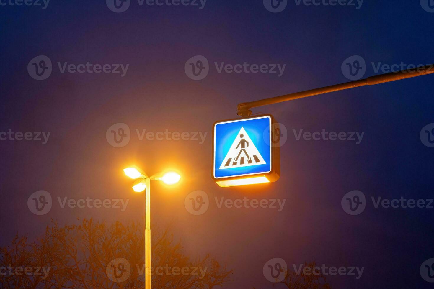 un peatonal cruce tráfico firmar a noche foto