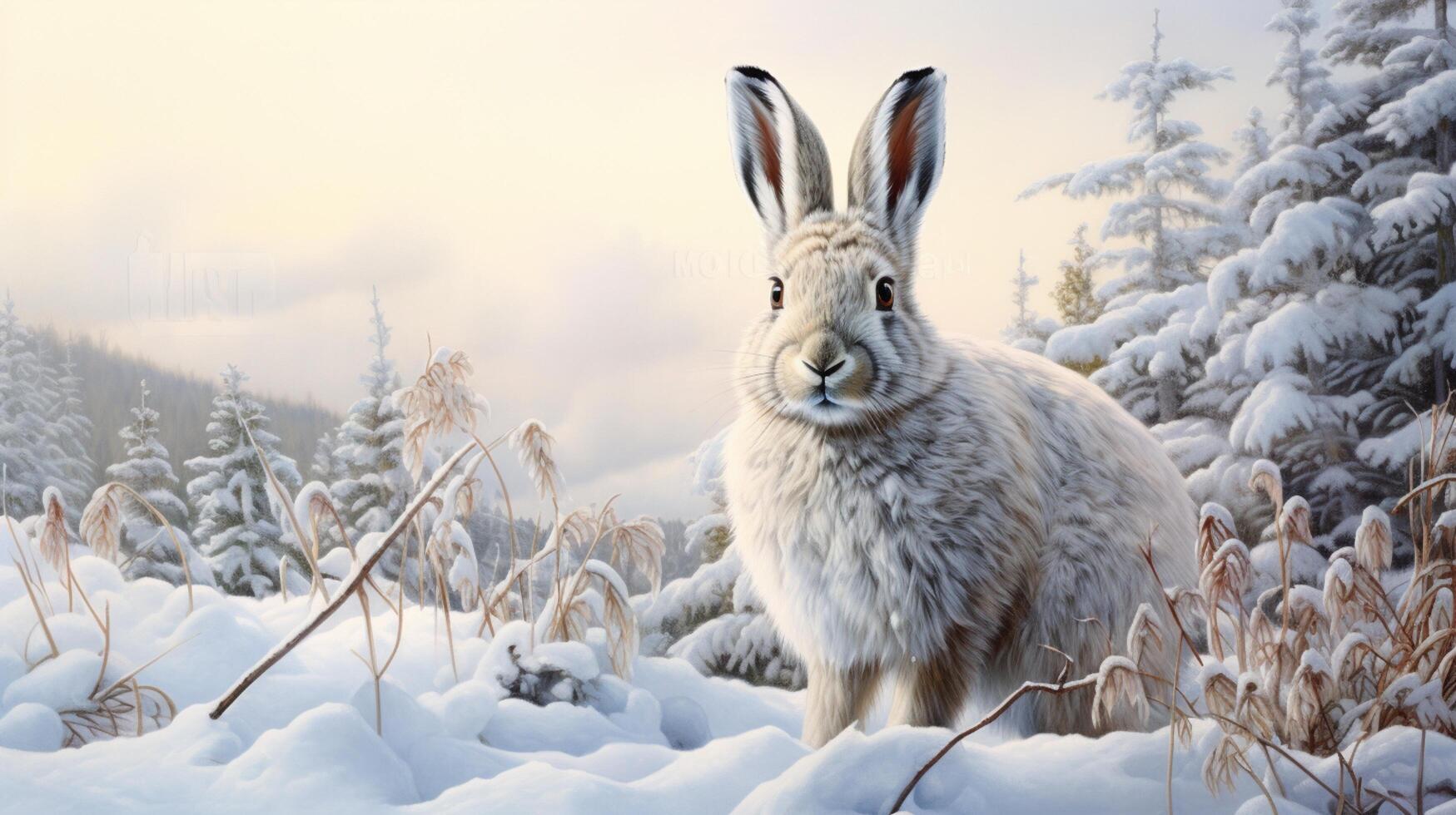 ai generado raqueta de nieve liebre natura animal fondo de pantalla antecedentes foto