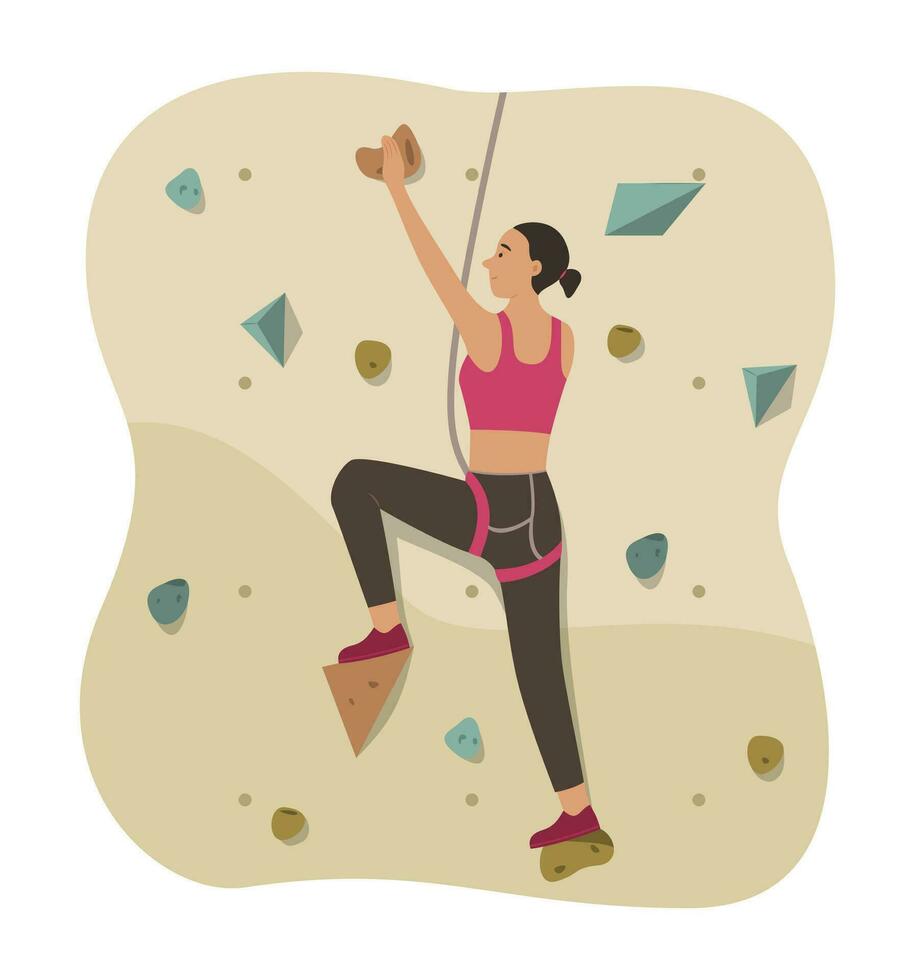 atleta mujer ejercicio con deporte alpinismo concepto ilustración vector