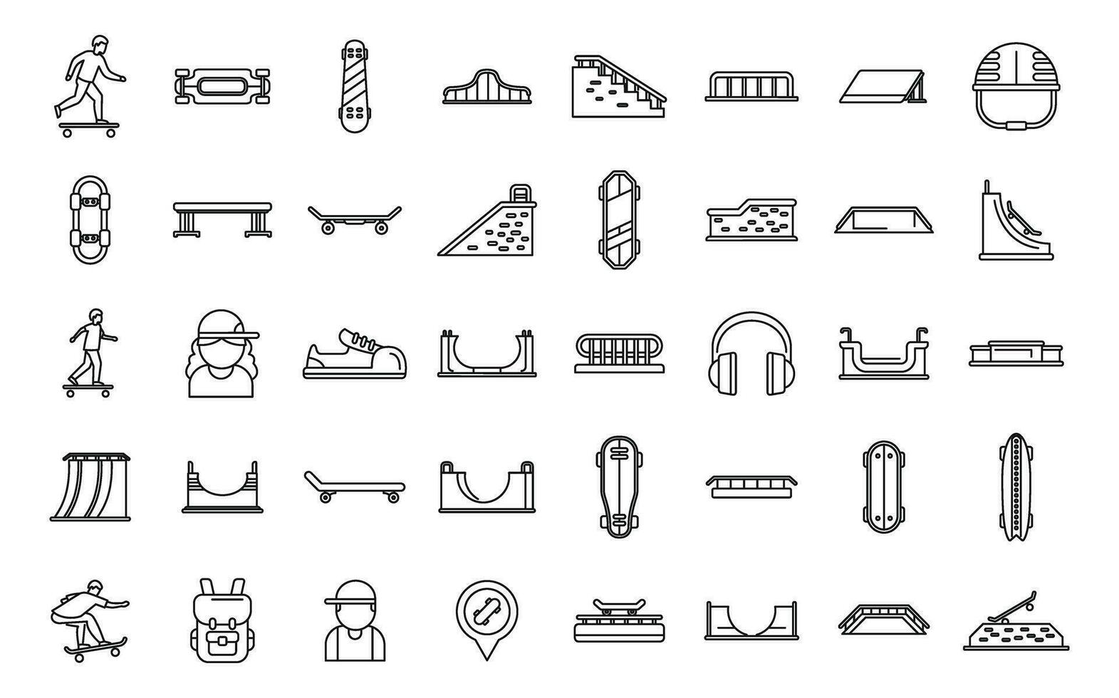 Skating park icons set outline vector. Skate roller stunt vector