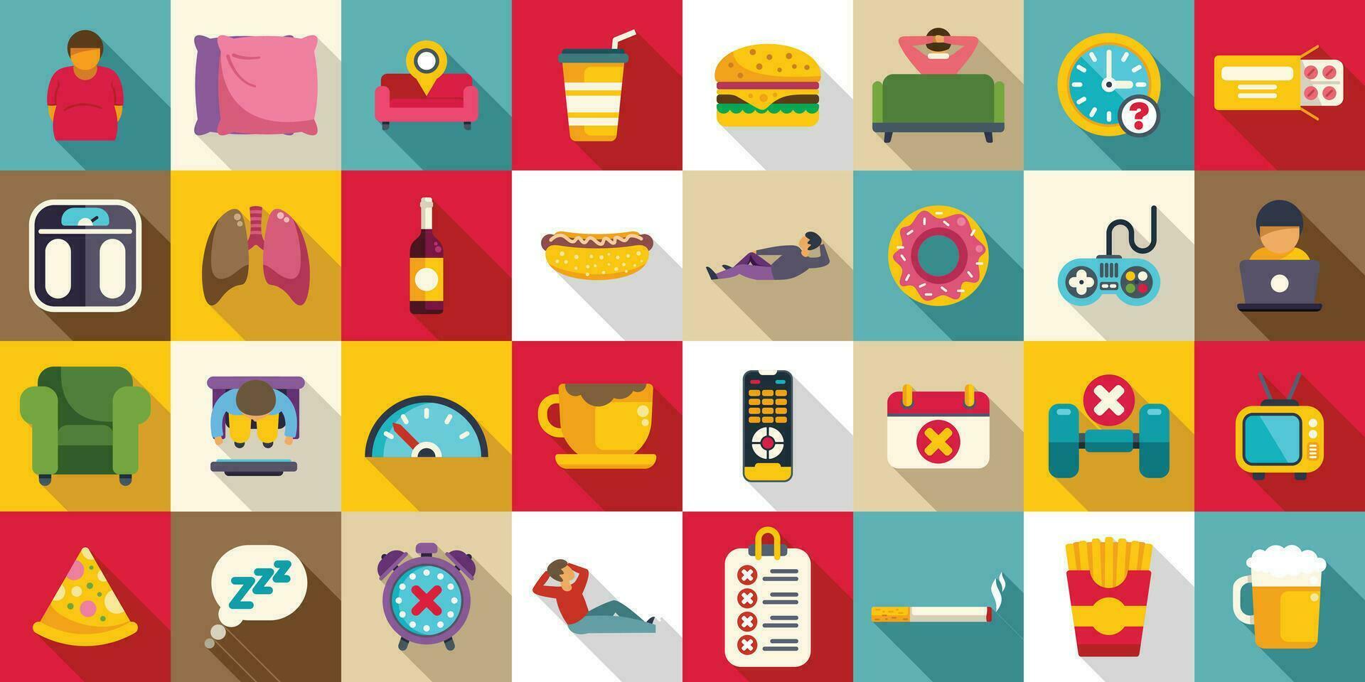 Passive lifestyle icons set flat vector. Smoke tobacco vector