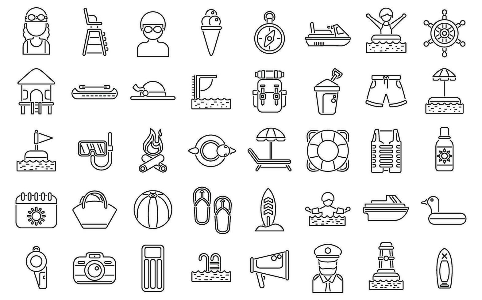 Swim camp icons set outline vector. Water beach pool vector