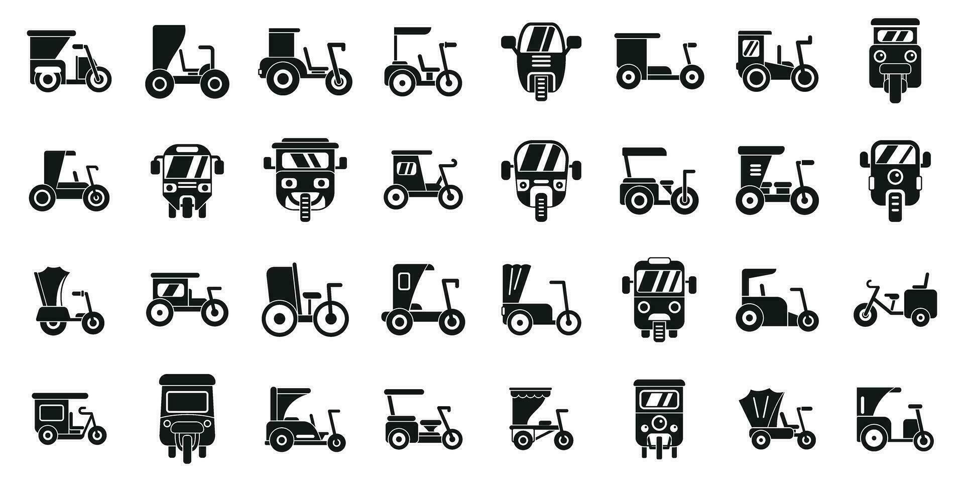 Trishaw icons set simple vector. Bike indian transport vector