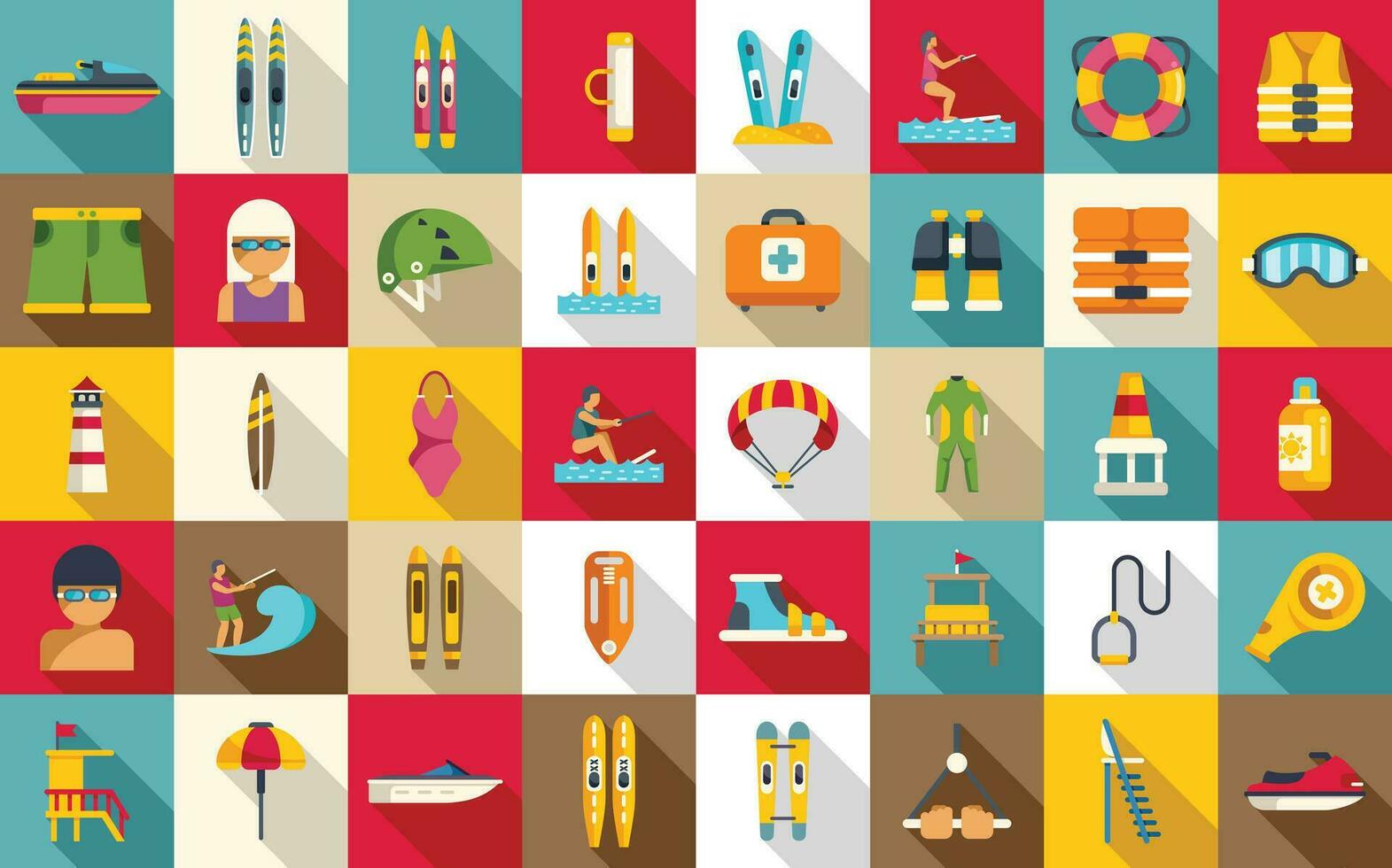 Water skiing icons set flat vector. Sport adventure vector