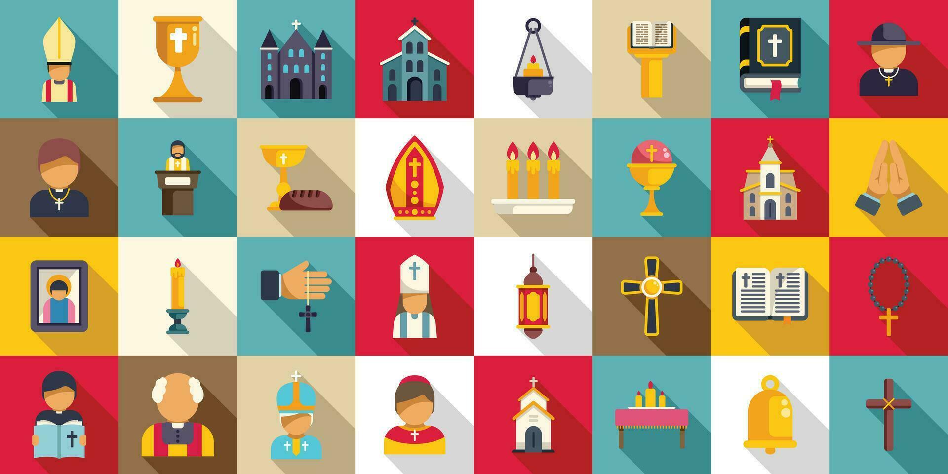 Chaplain icons set flat vector. Muslim ramadan namaz vector