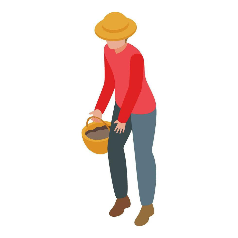 Father with basket in hands icon isometric vector. Happy man vector