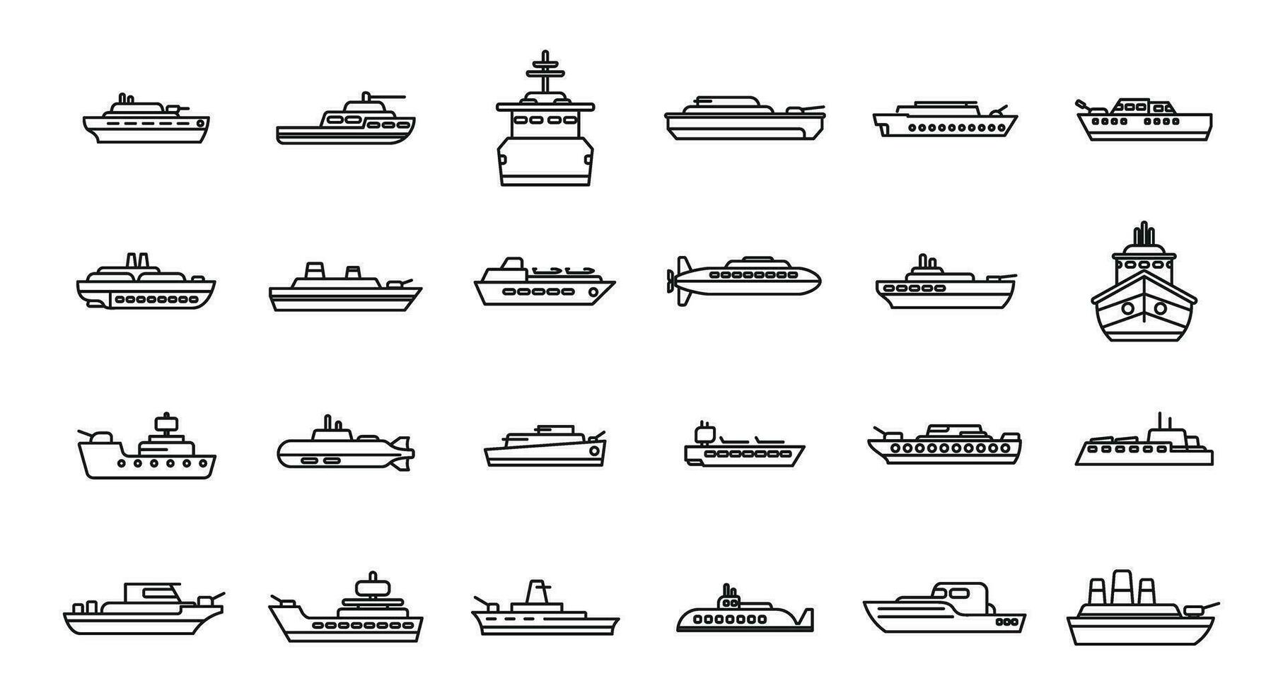 Warship icons set outline vector. Aircraft carrier vector