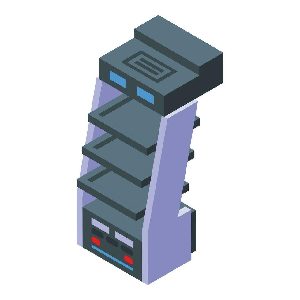 Ai robot waiter icon isometric vector. Hotel serving people vector