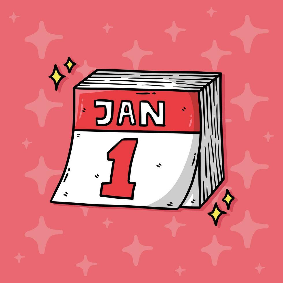Cartoon vector illustration of new year calendar. New year eve vector illustration