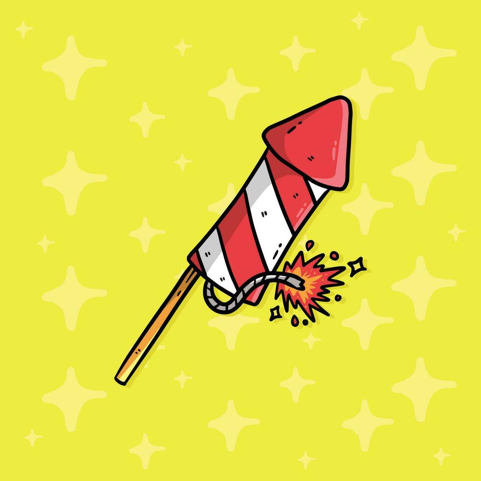 Cartoon vector illustration of flying fireworks rocket. New year eve vector illustration